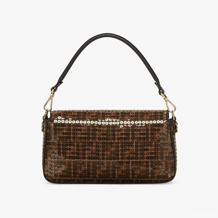 Cheap Medium In with Bag Baguette Motif Sequins Fabric Fendi FF Brown 0813